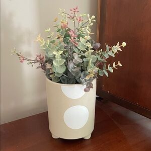 NWOT-Elegant Cream Planter with Faux Greenery